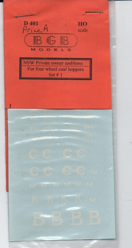 D 401 NSW PRIVATE OWNER 4 WHEEL COAL WAGON LOGOS SET 1
